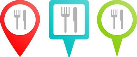 Knife and fork pin icon. Multicolor pin vector icon, diferent type map and navigation point.