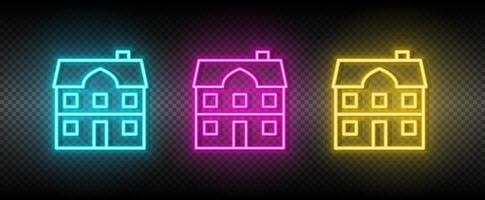 Real estate vector building, city, house. Illustration neon blue, yellow, red icon set