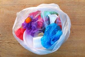 Garbage bag with plastic trash. Concept garbage sorting. photo