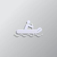 Rafting, man paper style, icon. Grey color vector background- Paper style vector icon.