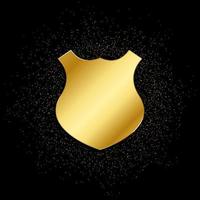 Shield shape gold, icon. Vector illustration of golden particle on gold vector background