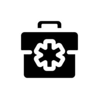 médico bolso negro glifo ui icono. médico maleta. primero ayuda equipo. cuidado de la salud. usuario interfaz diseño. silueta símbolo en blanco espacio. sólido pictograma para web, móvil. aislado vector ilustración