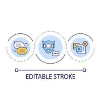 Chatbots in content making loop concept icon. AI technology in marketing. Online business abstract idea thin line illustration. Isolated outline drawing. Editable stroke vector