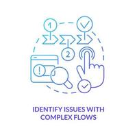 Identify issues with complex flows blue gradient concept icon. Find problems. Check working process abstract idea thin line illustration. Isolated outline drawing vector