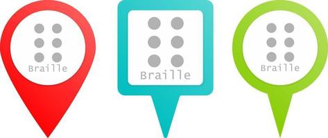 Braille pin icon. Multicolor pin vector icon, diferent type map and navigation point.