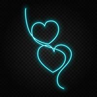 One line drawing two hearts neon vector icon. One line art, illustration .