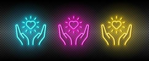 Soul, arms, heart symbol neon vector icon