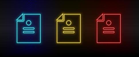 Neon icon set business, analysis, report. Set of red, blue, yellow neon vector icon on dark transparent background