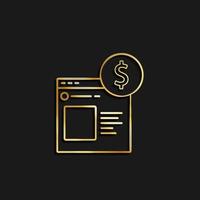 Online, banking, money gold icon. Vector illustration of golden icon on dark background