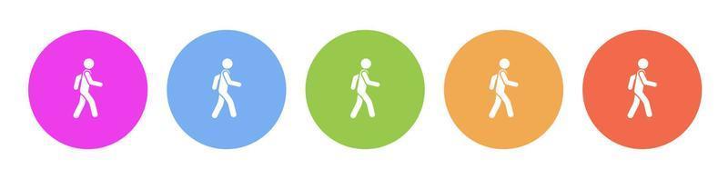 Multi colored flat icons on round backgrounds. Man, walking multicolor circle vector icon on white background
