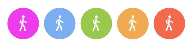 Multi colored flat icons on round backgrounds. Man, walking multicolor circle vector icon on white background