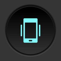 Dark button icon phone vibrate. Button banner round badge interface for application illustration on darken background vector