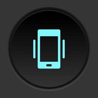 Dark button icon phone vibrate. Button banner round badge interface for application illustration on darken background vector