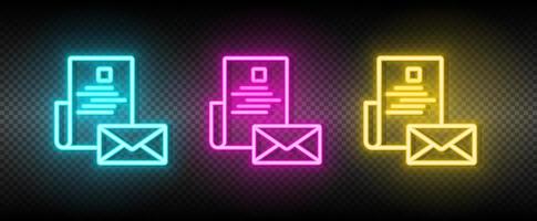 Email, post neon icon set. Media marketing vector illustration neon blue, yellow, red icon set