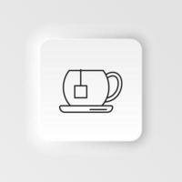 Neumorphic style food and drink vector icon. Tea cup with tea bag line icon, outline vector sign, linear style pictogram isolated on white. Symbol, logo illustration on neumorphism white background