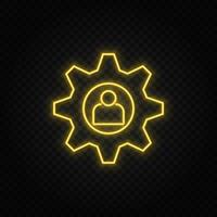 setting, user yellow neon icon .Transparent background. Yellow neon vector icon on dark background