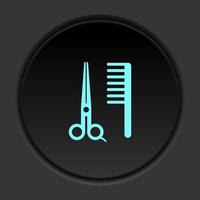 Round button icon Scissors comb barber. Button banner round badge interface for application illustration on dark background vector