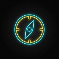Compass. Blue and yellow neon vector icon. Transparent background.