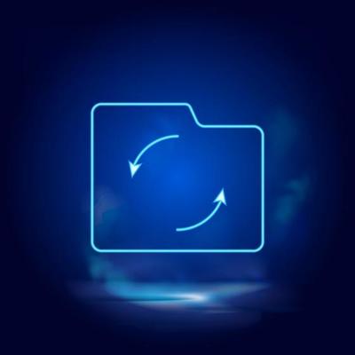 Smoke effect neon style vector icons, folder, sync neon icon