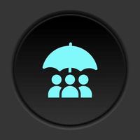 Dark button flat icons on round backgrounds. Building construction insurance dark circle vector icon on darken background