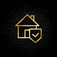 Home, security gold icon. Vector illustration of golden particle background. Real estate concept vector illustration .