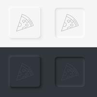 Neumorphic style black and white set food and drink vector icon. Pizza slice thin line icon icon set