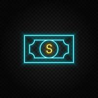 Dollar. Blue and yellow neon vector icon. Transparent background.