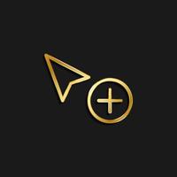 add, copy, cursor gold icon. Vector illustration of golden dark background .