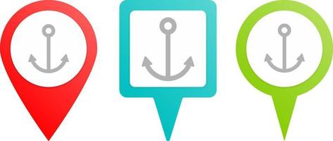 Anchor pin icon. Multicolor pin vector icon, diferent type map and navigation point.