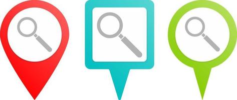 Magnifier pin icon. Multicolor pin vector icon, diferent type map and navigation point.