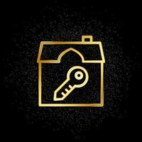 House, key gold icon. Vector illustration of golden particle background. Real estate concept vector illustration .