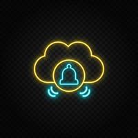 cloud, computing, bells neon vector icon. Blue and yellow neon vector icon. Vector transparent background