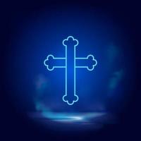 Cross symbol neon icon. Blue smoke effect blue background vector