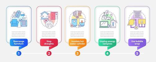 Lowering heat costs in winter tips rectangle infographic template. Data visualization with 5 steps. Editable timeline info chart. Workflow layout with line icons vector