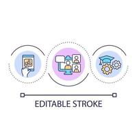 Distance learning course loop concept icon. Conduct webinars abstract idea thin line illustration. Academic progress. Sharing online class. Isolated outline drawing. Editable stroke vector