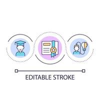 Professional course with certificate loop concept icon. Knowledge acquisition abstract idea thin line illustration. Gaining new skills. Isolated outline drawing. Editable stroke vector