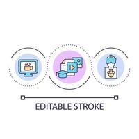 oportunidades a interactuar con contenido lazo concepto icono. aprendizaje recursos resumen idea Delgado línea ilustración. vr y vídeo clases aislado contorno dibujo. editable carrera vector