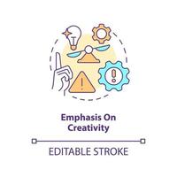 Emphasis on creativity concept icon. App usability. Beginner UI UX designer mistake abstract idea thin line illustration. Isolated outline drawing. Editable stroke vector