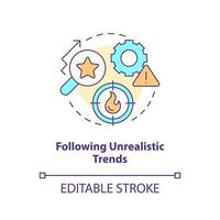 Following unrealistic trends concept icon. Beginner UI UX designer mistake abstract idea thin line illustration. Isolated outline drawing. Editable stroke vector