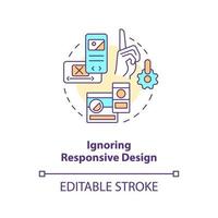 Ignoring responsive design concept icon. Beginner UI UX designer mistake abstract idea thin line illustration. Isolated outline drawing. Editable stroke vector