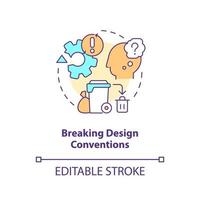 Breaking design conventions concept icon. Cognitive load. UI UX designer mistake abstract idea thin line illustration. Isolated outline drawing. Editable stroke vector