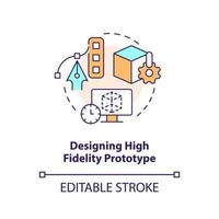 Designing high fidelity prototype concept icon. App wireframe. Frequent UX mistake abstract idea thin line illustration. Isolated outline drawing. Editable stroke vector