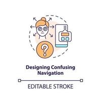 Designing confusing navigation concept icon. Frequent user experience mistake abstract idea thin line illustration. Isolated outline drawing. Editable stroke vector