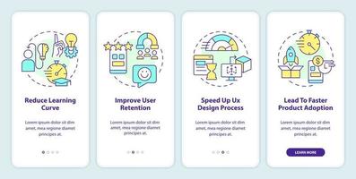 Familiarity in user experience design onboarding mobile app screen. Walkthrough 4 steps editable graphic instructions with linear concepts. UI, UX, GUI template vector