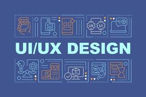 UX UI design word concepts dark blue banner. User interface basics. Infographics with editable icons on color background. Isolated typography. Vector illustration with text