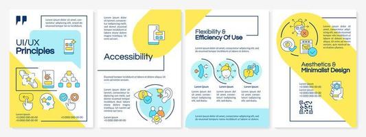 UI UX basics blue and yellow brochure template. User interface. Leaflet design with linear icons. Editable 4 vector layouts for presentation, annual reports