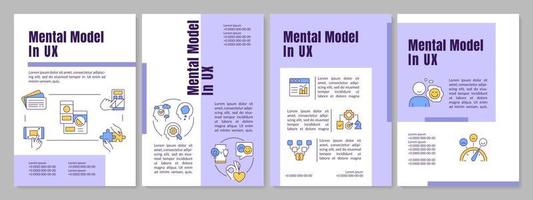 Psychology in UX purple brochure template. User experience research. Leaflet design with linear icons. Editable 4 vector layouts for presentation, annual reports