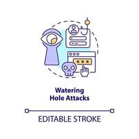 Watering hole attacks concept icon. Cyber infect. Hack website. Social engineering abstract idea thin line illustration. Isolated outline drawing. Editable stroke vector