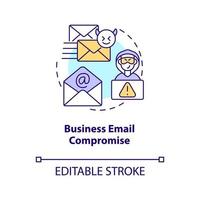 Business email compromise concept icon. Spoof account. Digital scam. Cyber criminals abstract idea thin line illustration. Isolated outline drawing. Editable stroke vector