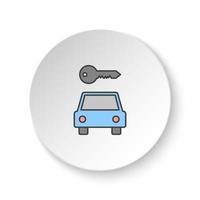 Round button for web icon, Car, key. Button banner round, badge interface for application illustration on white background vector